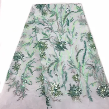 

2020 exquisite lamination flower sequin embroidery African lace fabric Nigeria style lace skirt design fabric 5 yards