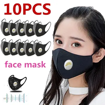 

10pcs Fashionable Adult Unisex Black 3D Nose Filter Windproof Mouth Mask Dustproof Reusable Washable Face Mask Mascarilla