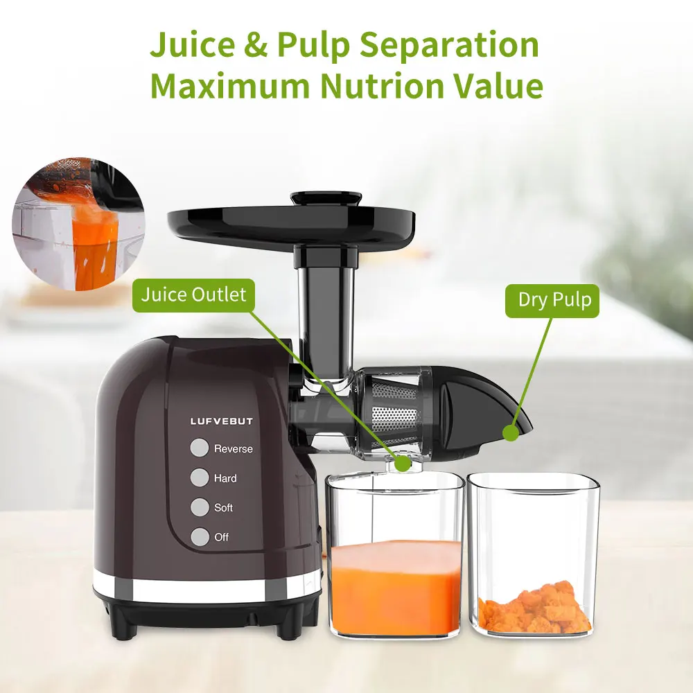 LUFVEBUT Slow Masticating Juicer Blender Soft And Hard Modes Reverse
