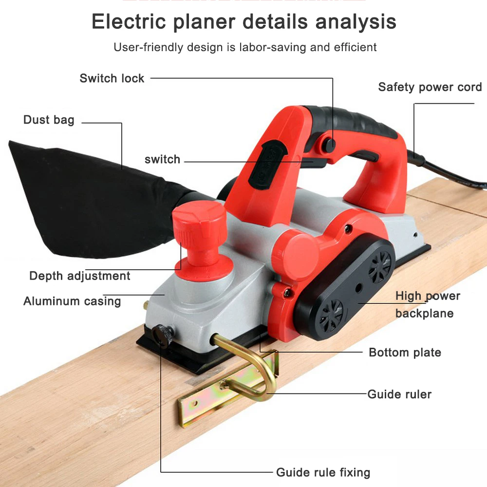 Электрический строгальный станок EU Plug 220V 1200W с самоблокирующимся переключателем ручной 16500 rpm строгальный станок медный Столярный