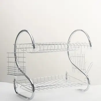 

2 Tier Iron Chrome Dish Drainer Drying Rack Removable Rust Proof Utensil Holde For Kitchen Counter Storage Rack