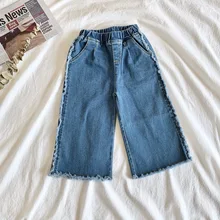 Virgilkids2019, стиль, корейский стиль, ковбойские свободные штаны для девочек, джинсы с бахромой по бокам для девочек