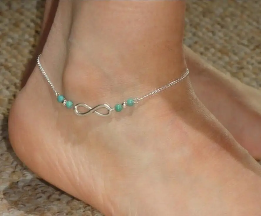 

Europe And America Accessories New Style Trend Fashion Street Snap Simple Luck 8-Word Natural Turquoise Anklet