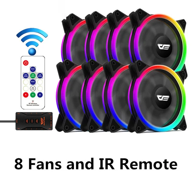 Aigo чехол для компьютера, ПК, вентилятор, DR12-Pro, Aura Sync, кулер, вентилятор RGB, регулируемый светодиодный, 120 мм, тихий, дистанционный, для компьютера, кулер, охлаждение, чехол для процессора, вентилятор - Цвет лезвия: 8 fan and controller