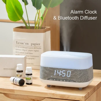 Essential Oil Aroma Diffuser Air Humidifier 300ML Ultrasonic Mist Maker Night Light Bluetooth-Compatible Audio Alarm Clock Home 1