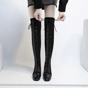 

Over The Knee Boots Lace Up Women Shoes Suede Thigh High Boots High Heels Women Shoes Winter Black Long Boots Botas Mujer