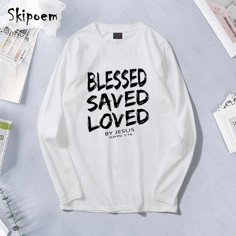 С христианскими текстами и Blessed сохранены любимым Джон 3 16 Библии линии футболка