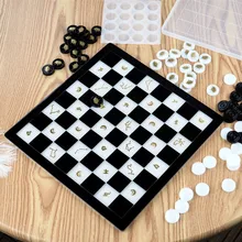 Bricolage cristal résine époxy moule échecs dames damier pièces d'échecs époxy miroir Silicone moule pour résine