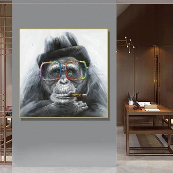 

Nordic Monkey Abstract Painting Smoking Wall Art Canvas Orangutan Prints Cuadros Home Decor For Living Room Home Decoration