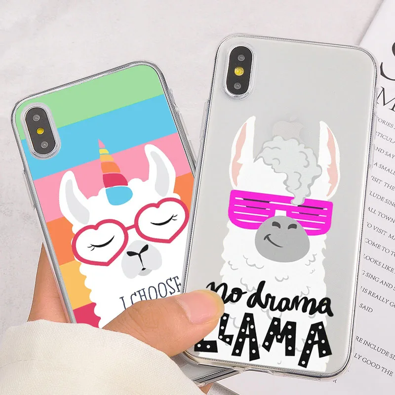 

DIFFRBEAUTY Cute Alpaca Cartoon Case Transparent Ultra Thin Soft Silicone Phone Case Cute Cover For iPhone X 5 6 S XR 7 8 Plus