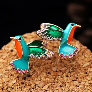 2021Exquisite crystal Little Bird Earrings New Design Women Enamel glaze Stud Earrings Fashion Jewelry Accessories