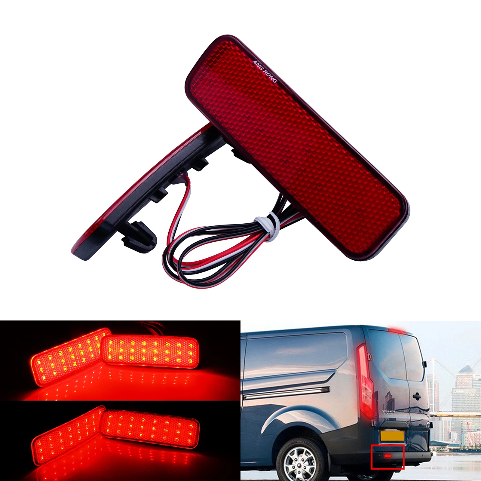 Angrong 2X Red 24 Led Riflettore Paraurti Posteriore Per Ford Transit Van Custom Connect 2013