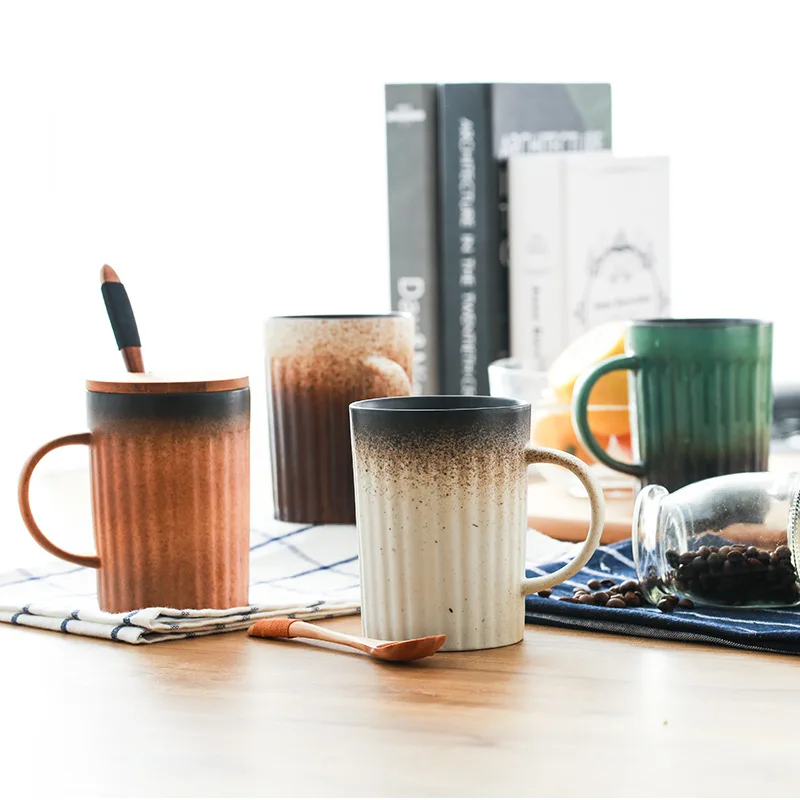 

Кофейная чашка ручной работы с ложкой, кружки для молока, Матовые чашки, Винтаж Цзиндэчжэнь, керамика большой емкости