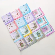 12 шт., 28*28 см, новинка, хлопковые носовые платки для девушек, с принтом в виде сада, хлопковые, маленькие, квадратные, подарок для девочек