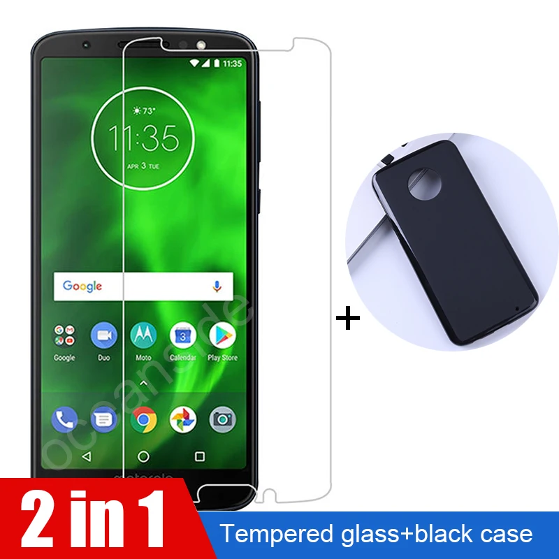 2в1 стеклянный чехол + для Motorola Moto G6 Plus Защитная пленка экрана мягкий силиконовый