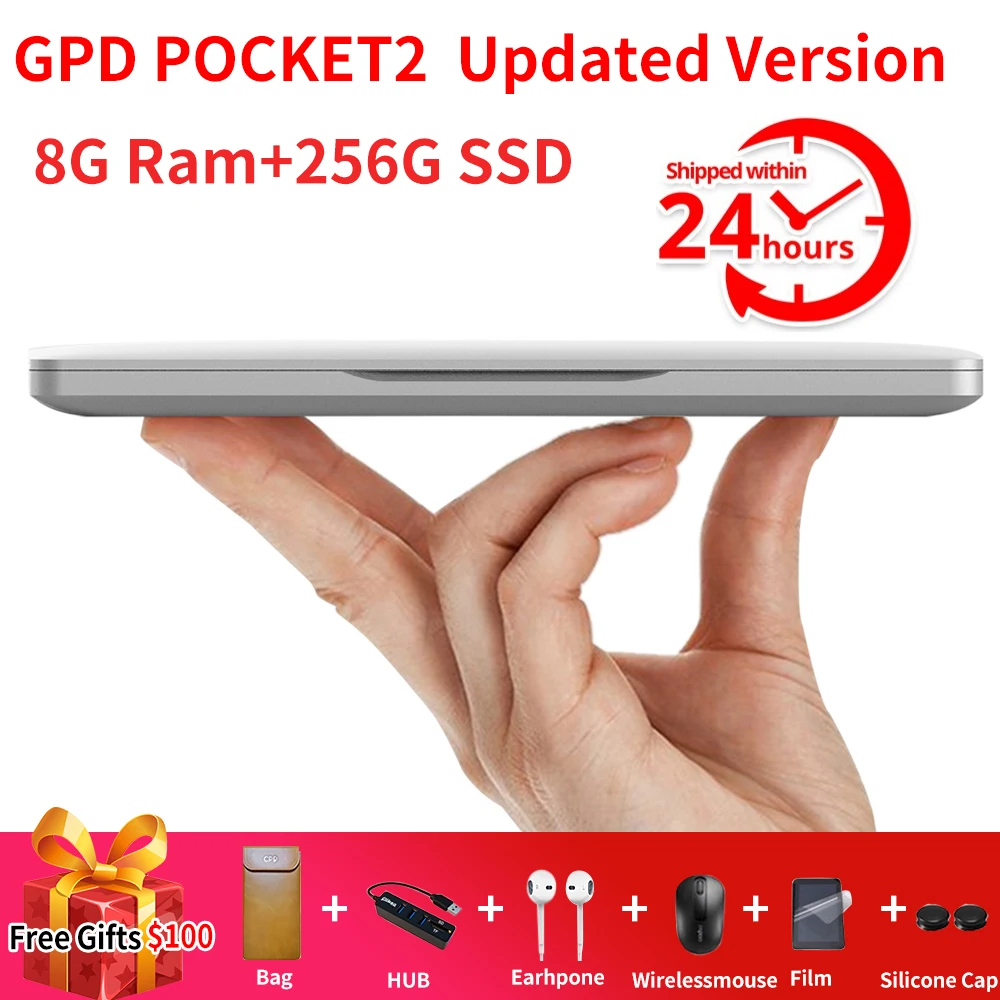 Sale GPD Pocket 2 Pocket2 8GB 256GB 7 Inch Touch Screen Mini PC Pocket Laptop Notebook CPU Intel Celeron 8100Y Windows 10 Systerm