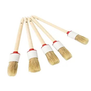 

5Pcs Natural Boar Hair Detail Brush Car Cleaning Detailing Set Automotive Detailing For Car Cleaning Dirt Dust Clean Brush