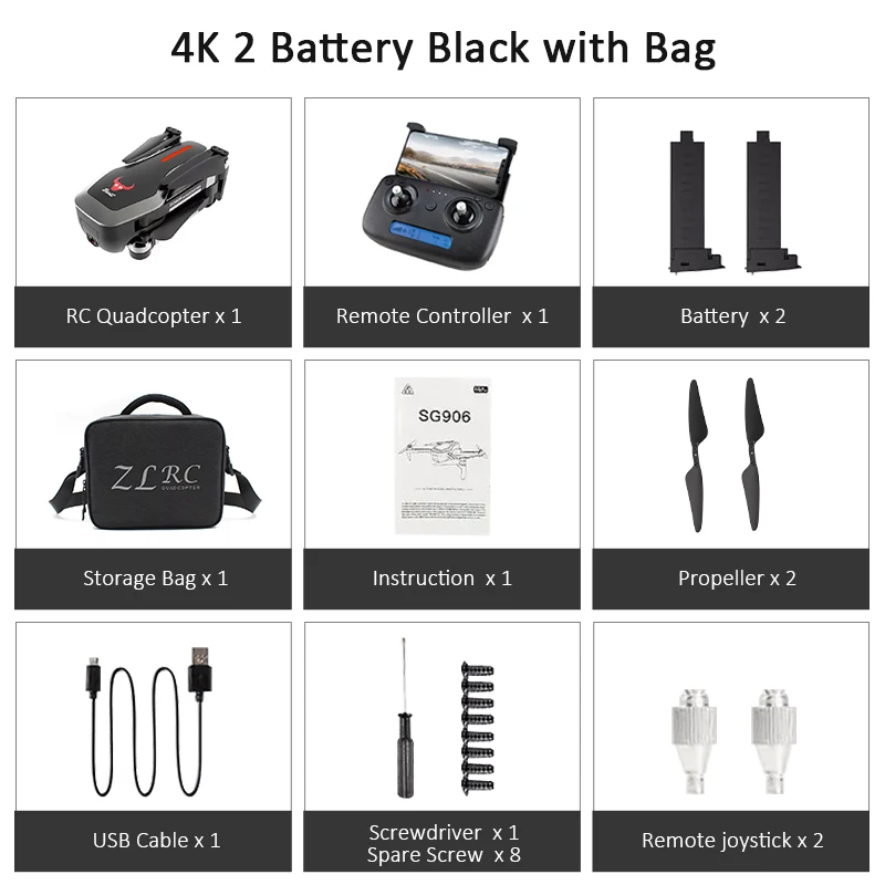 4K 2B Black Bag SG906 двойной Дрон с GPS 5G WI-FI с видом от первого лица селфи складной 4K HD Камера бесщеточный двигатель RC Дрон складной Квадрокоптер длинные RC расстояние - Цвет: 4K 2B Black Bag