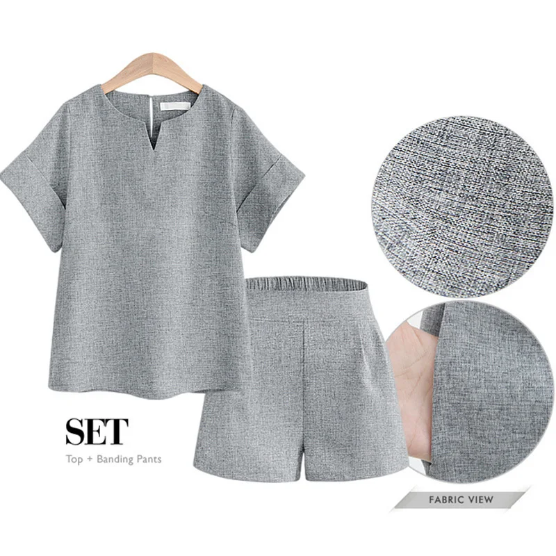 2018-Women-Summer-Style-Casual-Cotton-Linen-Top-Shirt-Feminine-Pure-Color-Female-Office-Suit-Set (1)