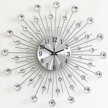 

33cm Vintage Metal Crystal Sunburst Wall Clock Large Morden Wall Clocks Design Home Art Decor