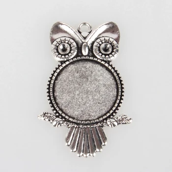 

1 Box Tibetan Style Vintage Alloy Owl Pendant Cabochon Bezel Settings 10pcs/box
