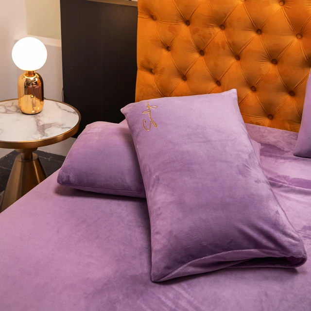 Winter Warm Soft Queen Fitted Sheet Crystal Velvet Bed Linen Mattress Cover Solid Color