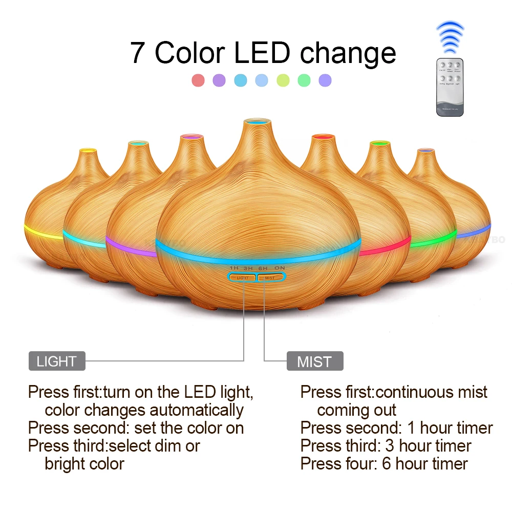 550ml Ätherisches Öl Luftbefeuchter Fernbedienung Diffusor Aroma Lampe Aromatherapie Elektrische Luftbefeuchter