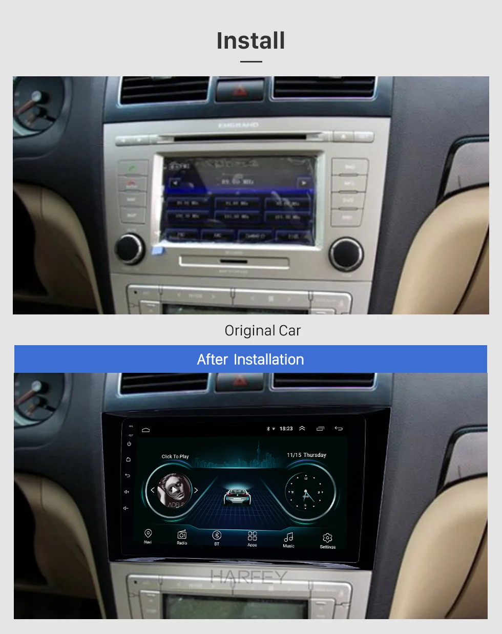 Discount Harfey 2 din HD Touchscreen 9" Android 8.1 car GPS Radio for 2009-2015 Geely Emgrand EC8 with Bluetooth AUX support Carplay TPMS 1