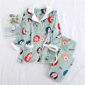 

XIFER Winter Flannel Nursing Pajamas Confinement Clothes Pregnant Women Nursing Clothes Thicken Warm Maternity Set Home Clothes