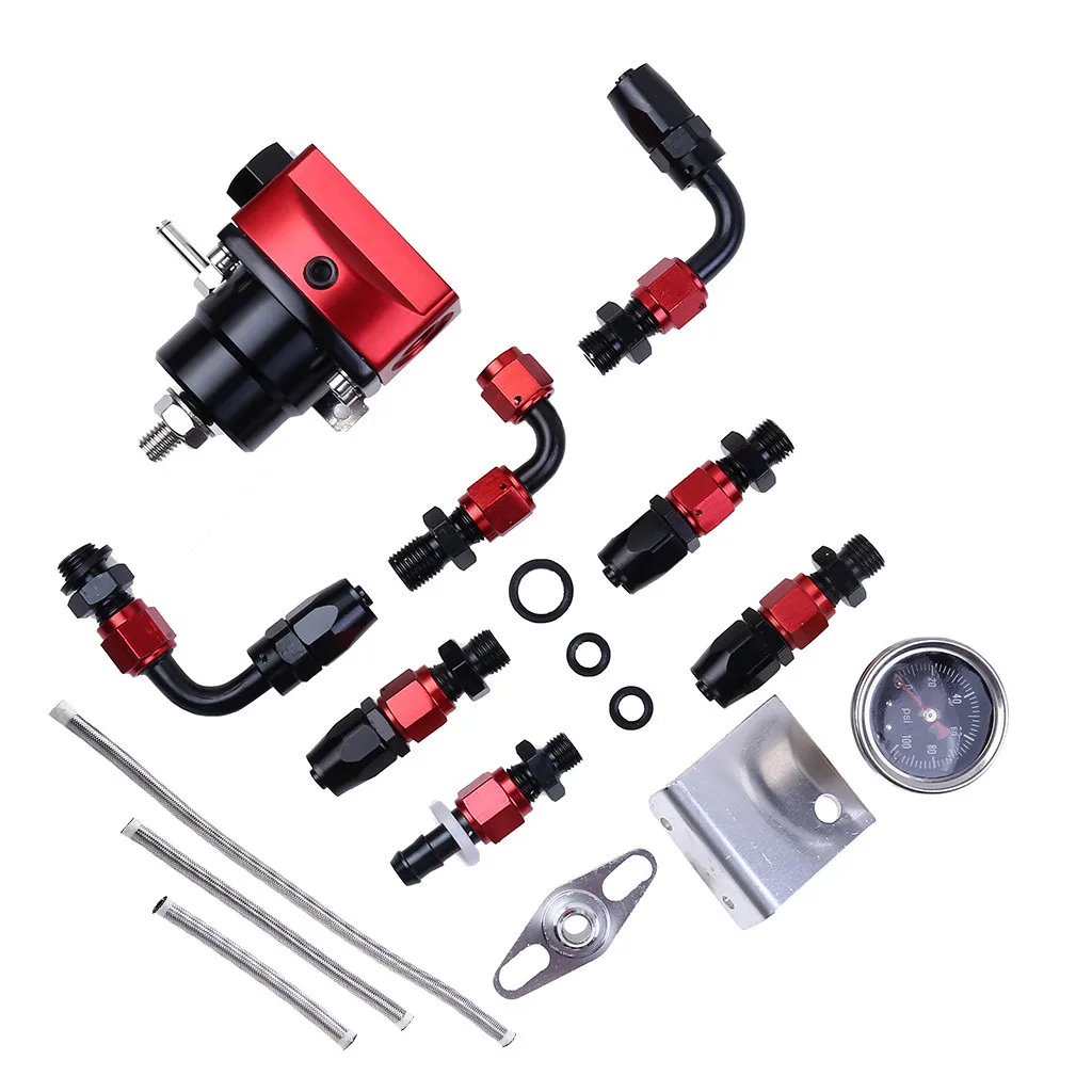 Fuel Pressure Regulator 3 Colors Adjustable Fuel Pressure Regulator Kit Oil 0-100psi/0-160psi Gauge-6AN Fuel Pressure Adjust - Цвет: Красный