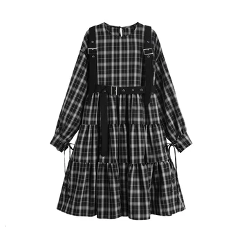 

[EWQ] 2020 Autumn New Pattern Round Collar Long Sleeve Plaid Patchwork Vintage Dress Women Fashion Tide 19C-a157-01-0