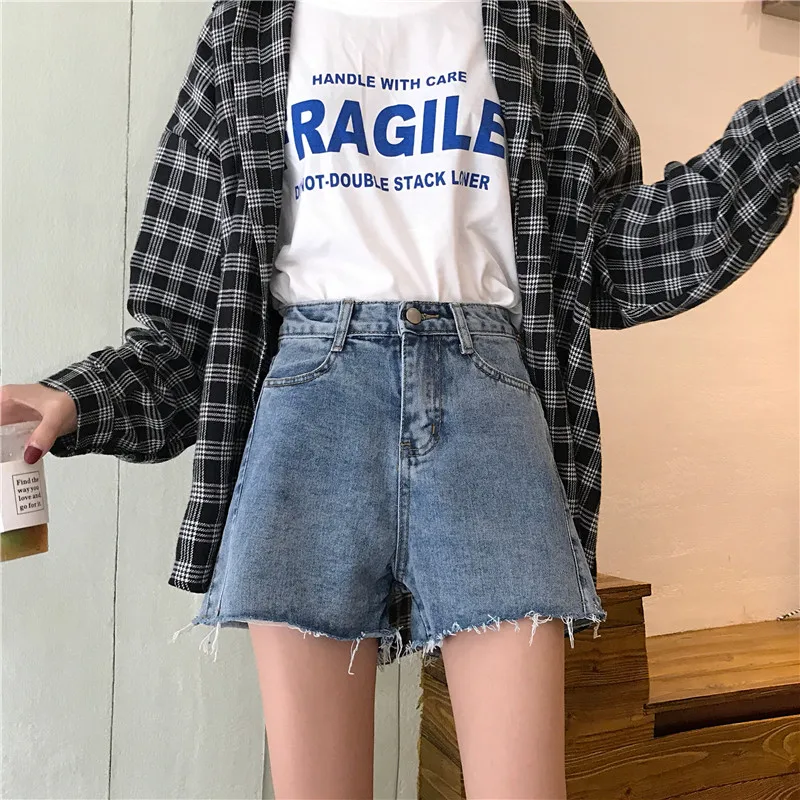 

2019 Women Summer Raw-cut Denim Shorts Jeans Women Ripped High Waisted Short Femme Push Up Skinny Slim Denim Shorts Plus Size