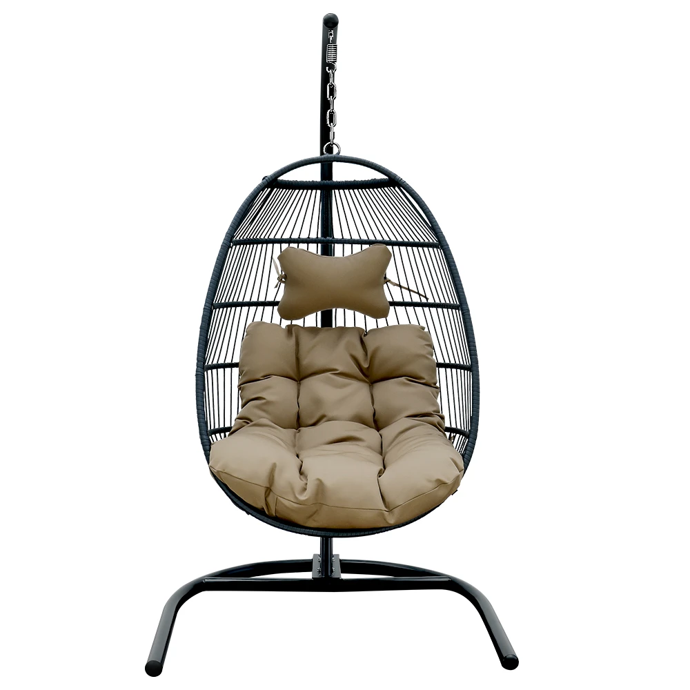 Hanging Egg Chair Swing With Stand Rattan Effect Four Corners Single Foldable Khaki For Patio Deck Garden Yard Backyard Porch Hammocks Aliexpress