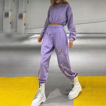 

Casual Dragon Printed Track Pants Capris High Waist Long Trousers Ladies Chinese Style Loose Sweatpants Streetwear