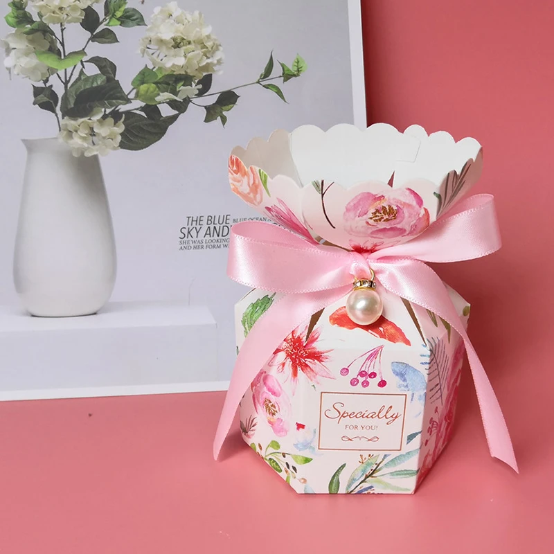 Подарочный пакет, креативная бумажная коробка для конфет с лентой, свадебный подарок и Подарочная коробка для свадьбы, рождественской вечеринки, украшения - Цвет: Розовый