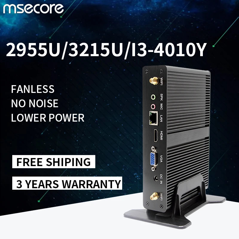 MSECORE 2955U i3-4020Y безвентиляторный мини ПК Windows 10 HTPC промышленный настольный компьютер intel linux intel VGA HDMI wifi