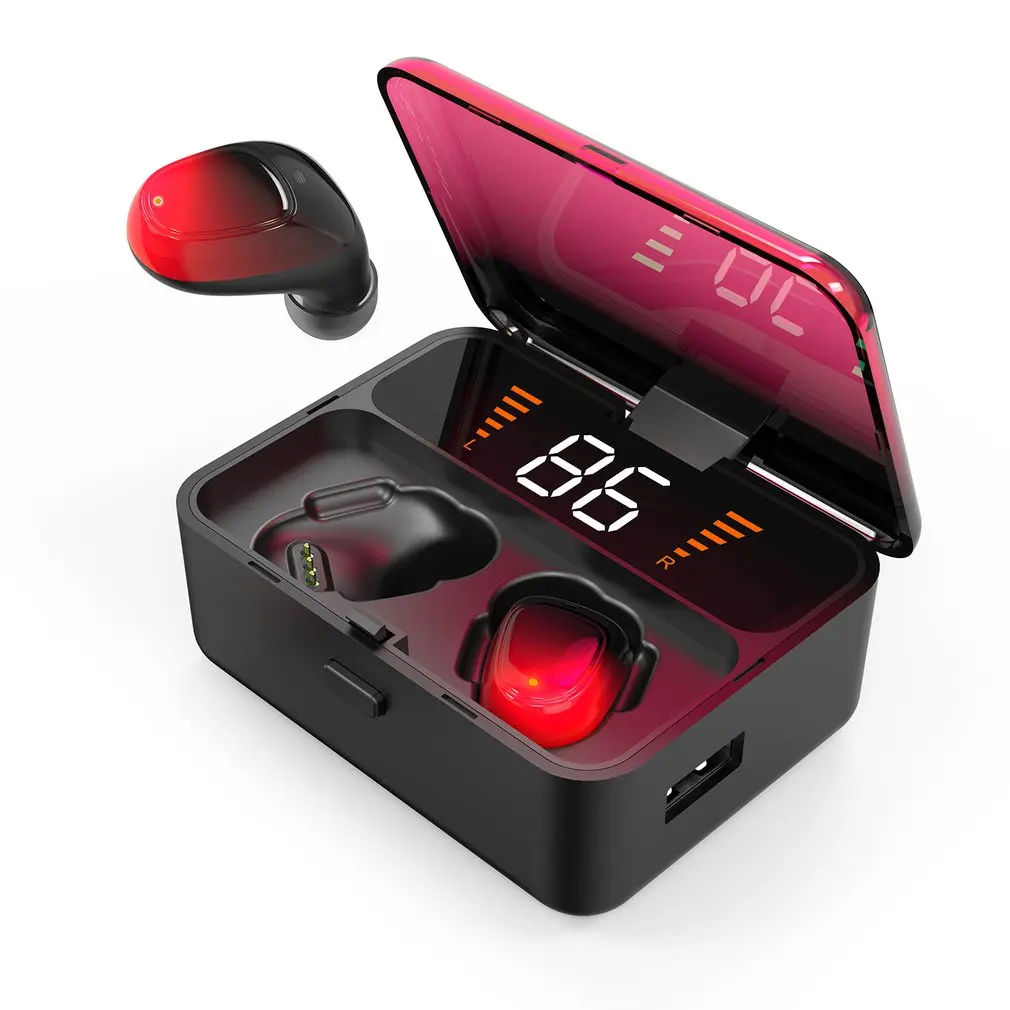 Красный ONLENY TWS Bluetooth наушники V5.0 Touch беспроводные наушники 9D стерео спортивная водонепроницаемая гарнитура громкой связи с Мощный светодиодный дисплей - Цвет: Красный
