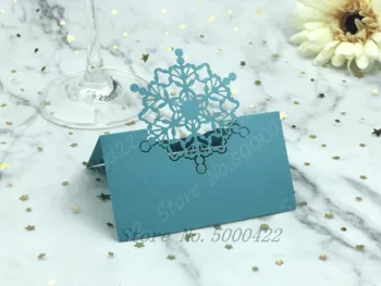 

50pcs Snowfla Table Mark Wine Glass Name Christmas Place Card Baby Shower Event Banquet Invite Guest Favor Restaurant Decor Card