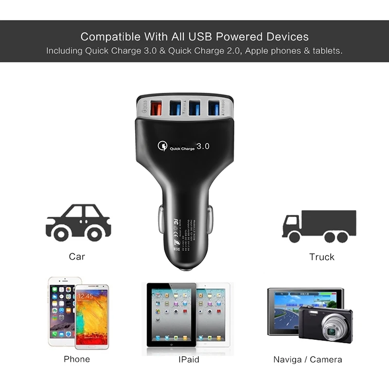 4 порта USB Автомобильное зарядное устройство для сигарет Зажигалка Цифровой светодиодный QC3.0 12 в колыбель прочный