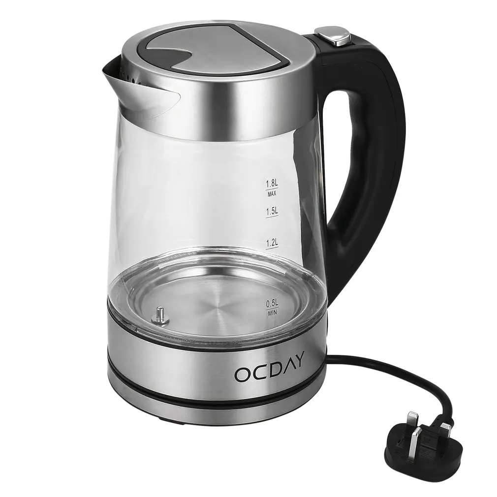 OCDAY стеклянный Электрический чайник с контролем температуры 1.8л электронный дисплей с четырьмя кнопками контроля температуры чайник из нержавеющей стали