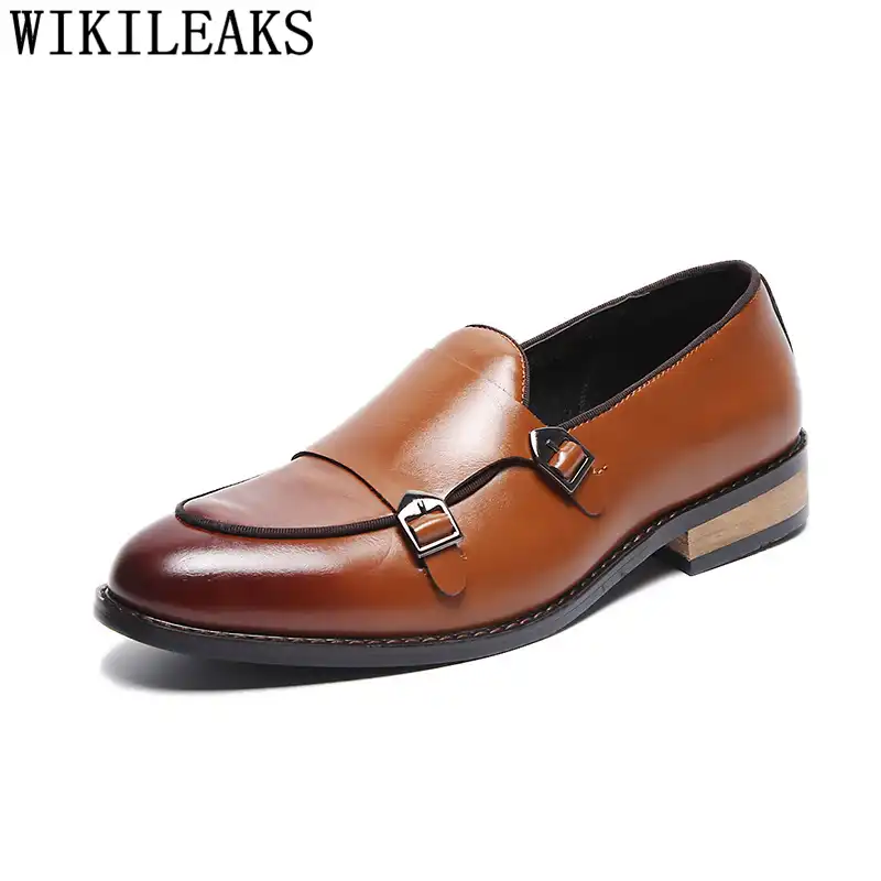 Double monk strap leather shoes Clearance
