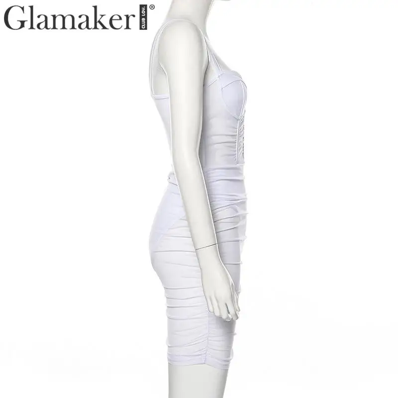 Glamaker белое сексуальное Сетчатое прозрачное черное платье для женщин с открытой спиной осеннее облегающее платье элегантные Клубные вечерние короткие платья vestidos