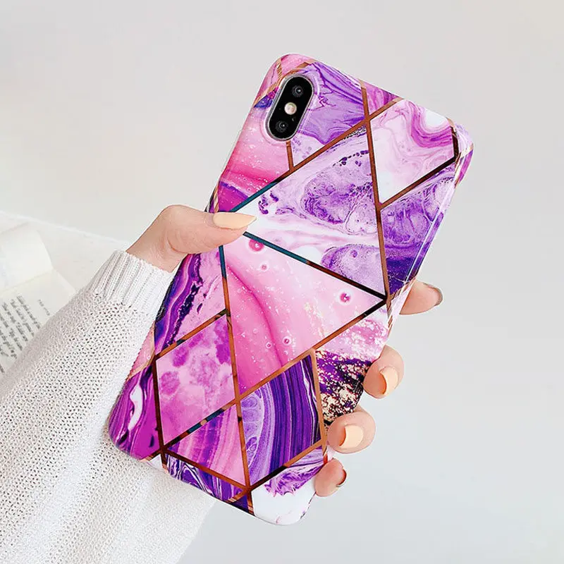 Ottwn геометрический мраморный текстурный чехол для телефона iPhone X XR XS Max 6 6s 7 8 Plus Мягкий IMD гальванический задний чехол силиконовый чехол - Цвет: LW0037