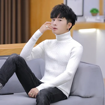 

2019 Winter Men's Youth In Warm Cashmere Knitting Wool Sweaters Brand Male Casual Pullover Fashion Coats Slim Fit Turtleneck