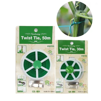 

30M / 50M gardening fixed strap tying rope with cutter green coated wire iron wire rope plant suport garden support JQ