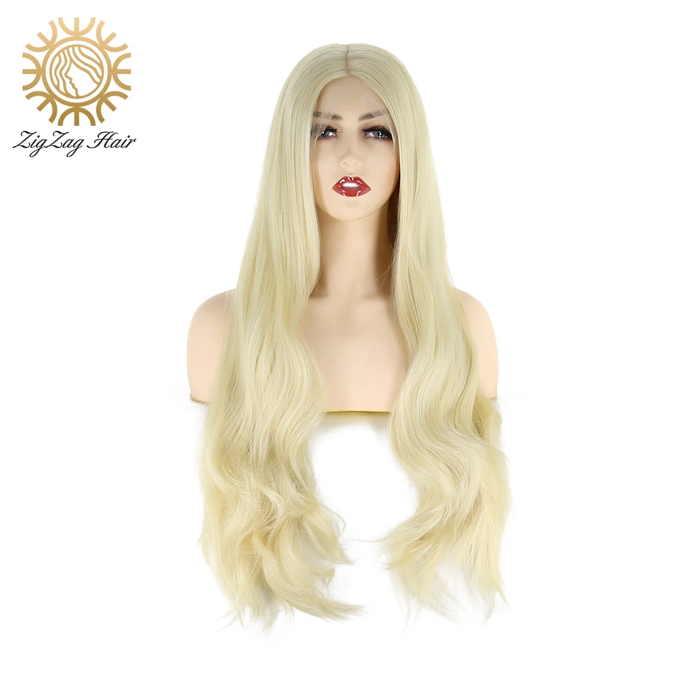 

ZigZag Bleach 613 Blonde Wig 13x6 Synthetic Lace Front Wig for Women Long Wavy Middle Part High Temperature Resistance Fiber Wig