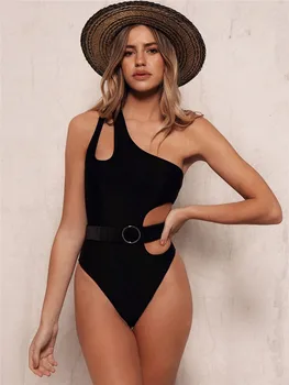 

Women Swimsuit Sexy One Shoulder Cutout Swimsuit Swimwear Bathing Bandage Cross Female Beachwear Backless Bodysuit Beachwear