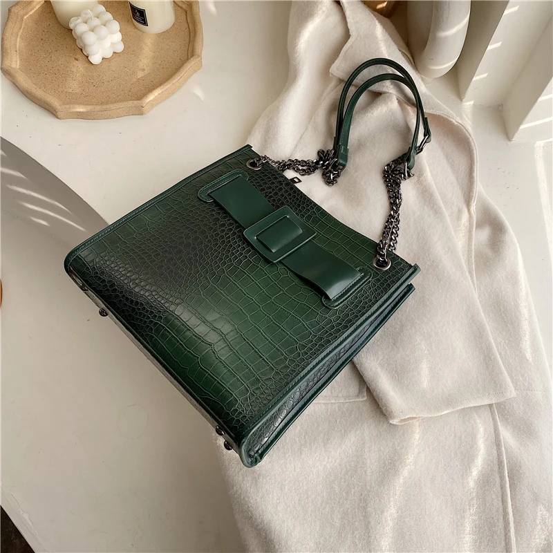 Женская сумка из мягкой кожи высокого качества, женская сумка через плечо, роскошная брендовая сумка для покупок, женские сумки на цепочке - Цвет: Зеленый