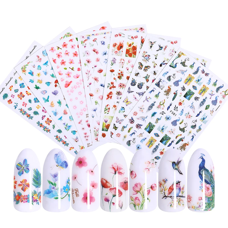 

1 Sheet Tropical Nail Art Stickers Colorful Flowder Butterfly Design Water Decals Transfer Decals Stickers Manicure Nail Decor