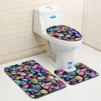 

3D stone floor mat non-slip water-absorbent bathroom rug toilet 3 piece set bathtub soft floor pad doormat